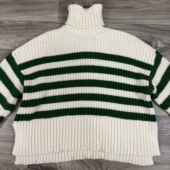 Madewell Wide Rib Turtleneck Sweater Striped Green and White Size Extra Small - Picture 5 of 12